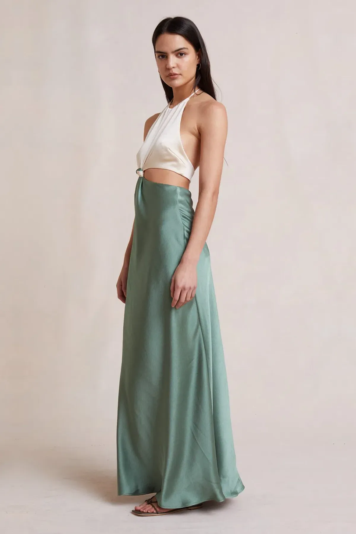 Bec & Bridge Carrie Halter Dress White/Green Size 6 - Image 2