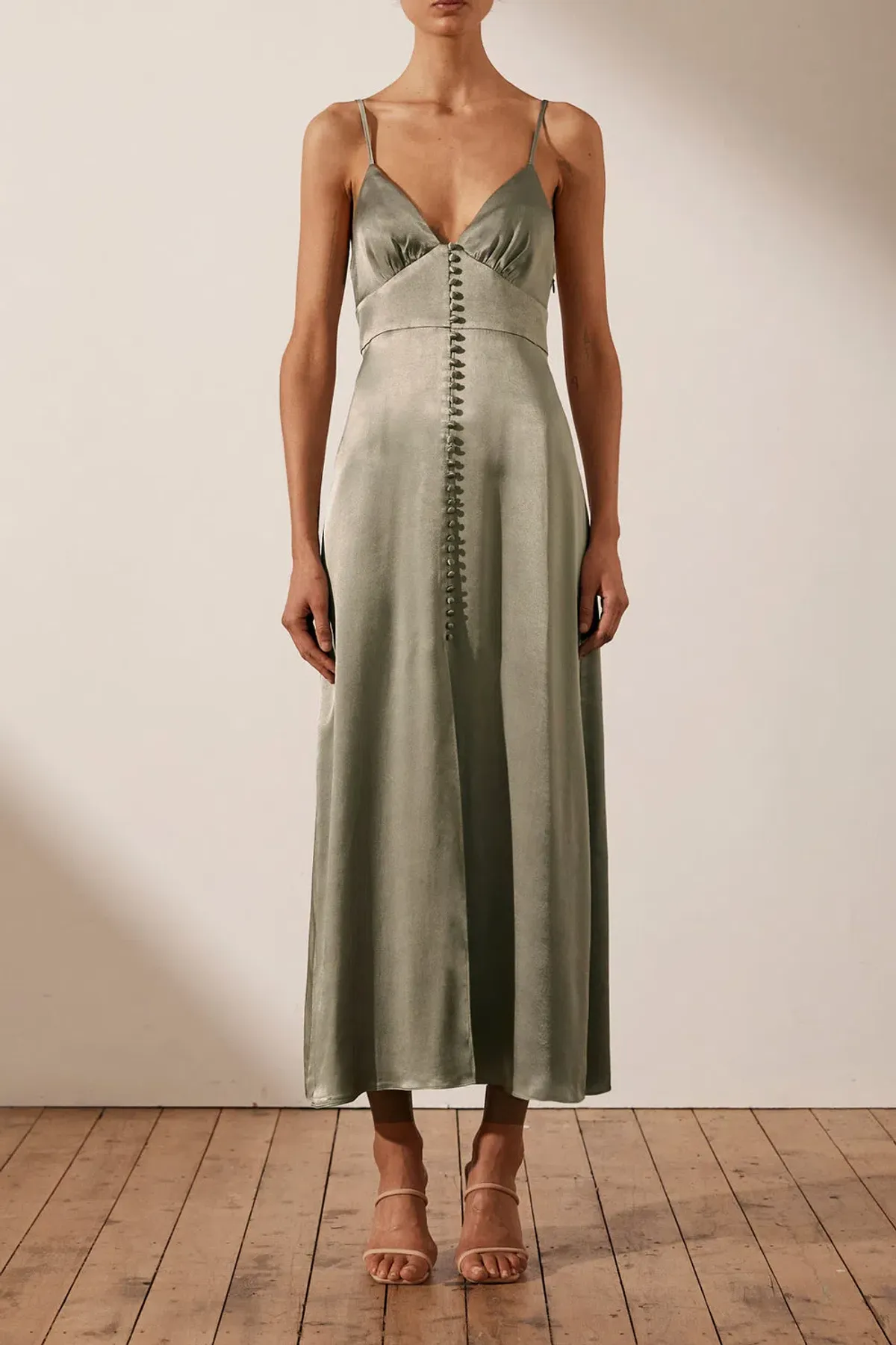 Shona Joy La Lune Cocktail Midi Dress Sage Size 10 - Image 1