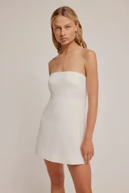 Venroy Linen Strapless Mini Dress White Size AU 8 for rent on The Volte - image 1