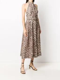 Zimmermann Bonita Belted Linen Halterneck Midi Dress Leopard Print Size 2 / Au 12 for rent on The Volte - image 2