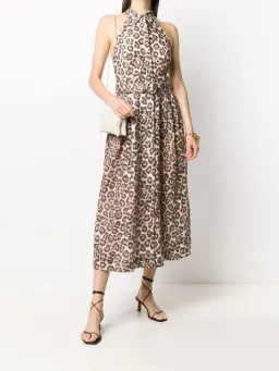 Zimmermann Bonita Belted Linen Halterneck Midi Dress Leopard Print Size 2 / Au 12 for rent on The Volte - image 1