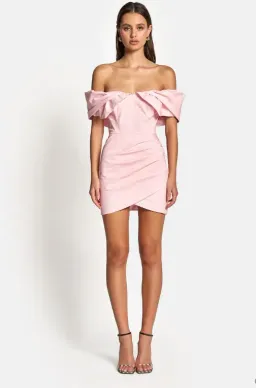 Sofia The Label Hailey Off Shoulder Mini Dress Baby Pink Size 8 for rent on The Volte - image 1