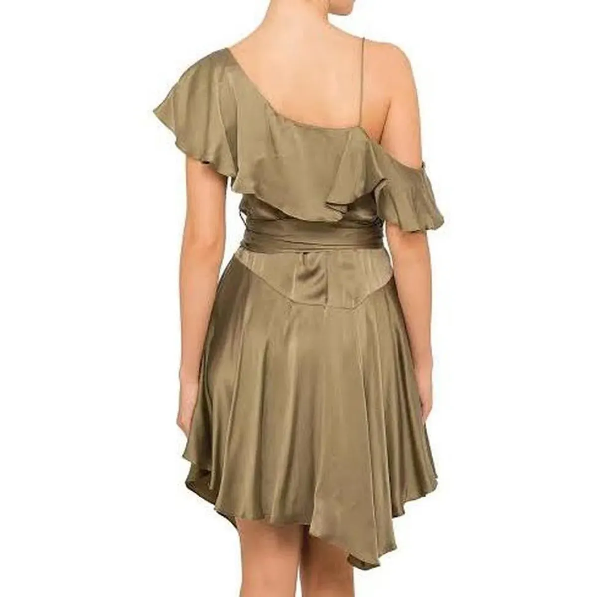 Zimmermann Sueded Asymmetrical Wrap Mini Dress Khaki Size 1 / AU 10 - Image 2