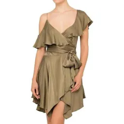 Zimmermann Sueded Asymmetrical Wrap Mini Dress Khaki Size 1 / AU 10 for rent on The Volte - image 1