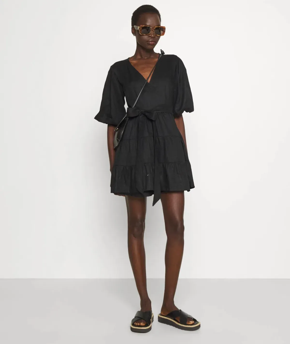 Faithfull the Brand Rooney Wrap Mini Dress Black Size 8 - Image 1