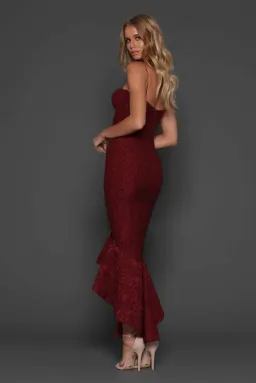 Elle Zeitoune Maxwell Fishtail Gown Wine Red Size 8 for rent on The Volte - image 2