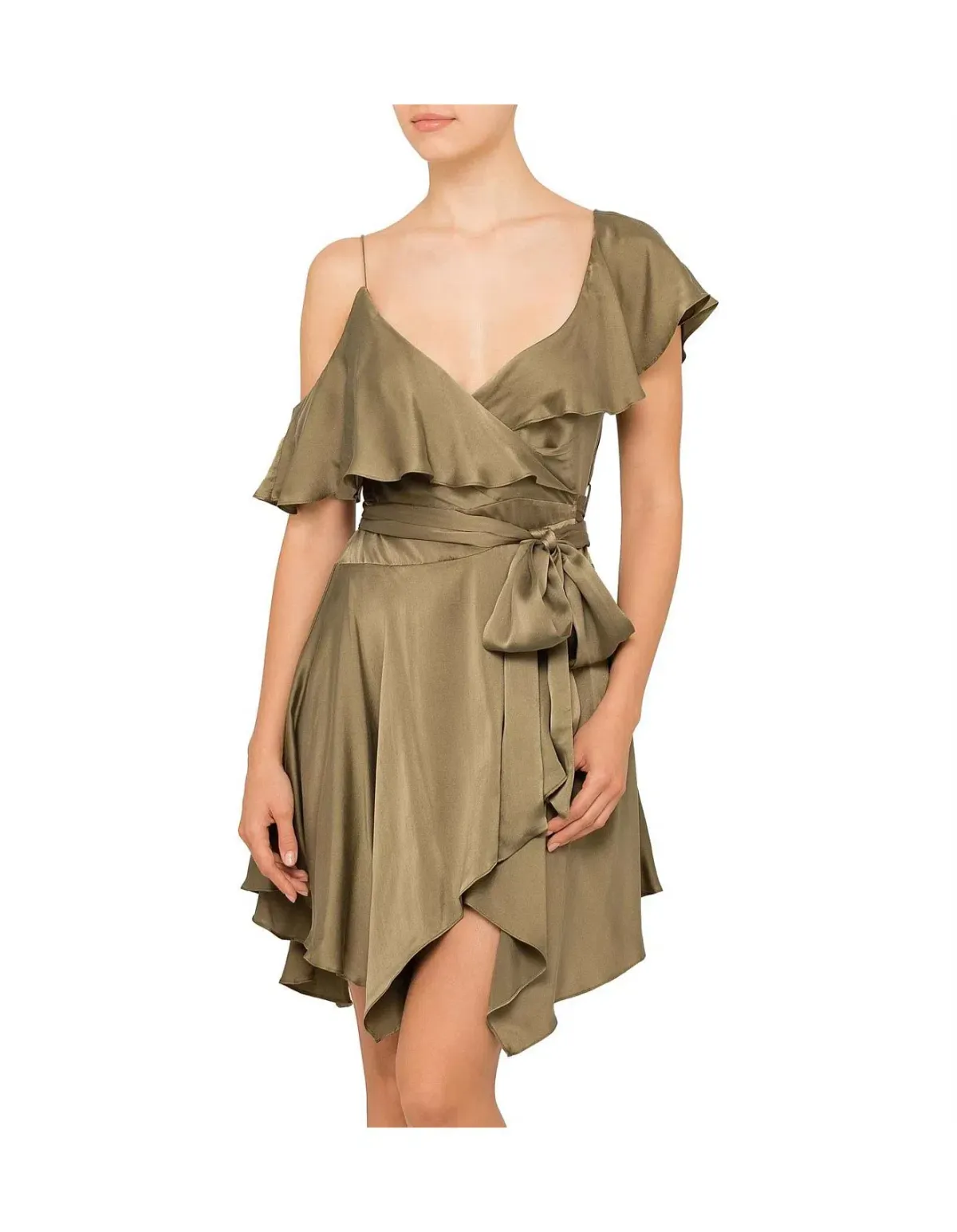 Zimmermann Sueded Asymmetric Wrap Dress Olive Size 2 / AU 12 - Image 1