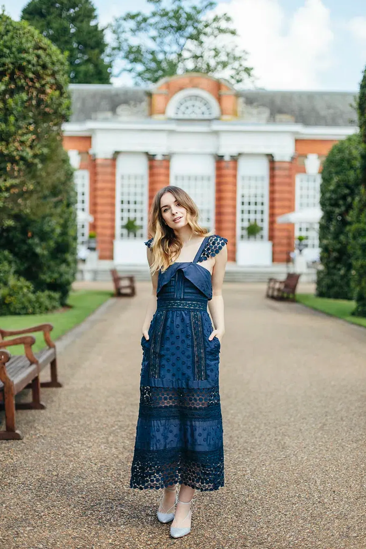 Self Portrait Bluebell Lace Insert Midi Dress Navy Size 10 - Image 2