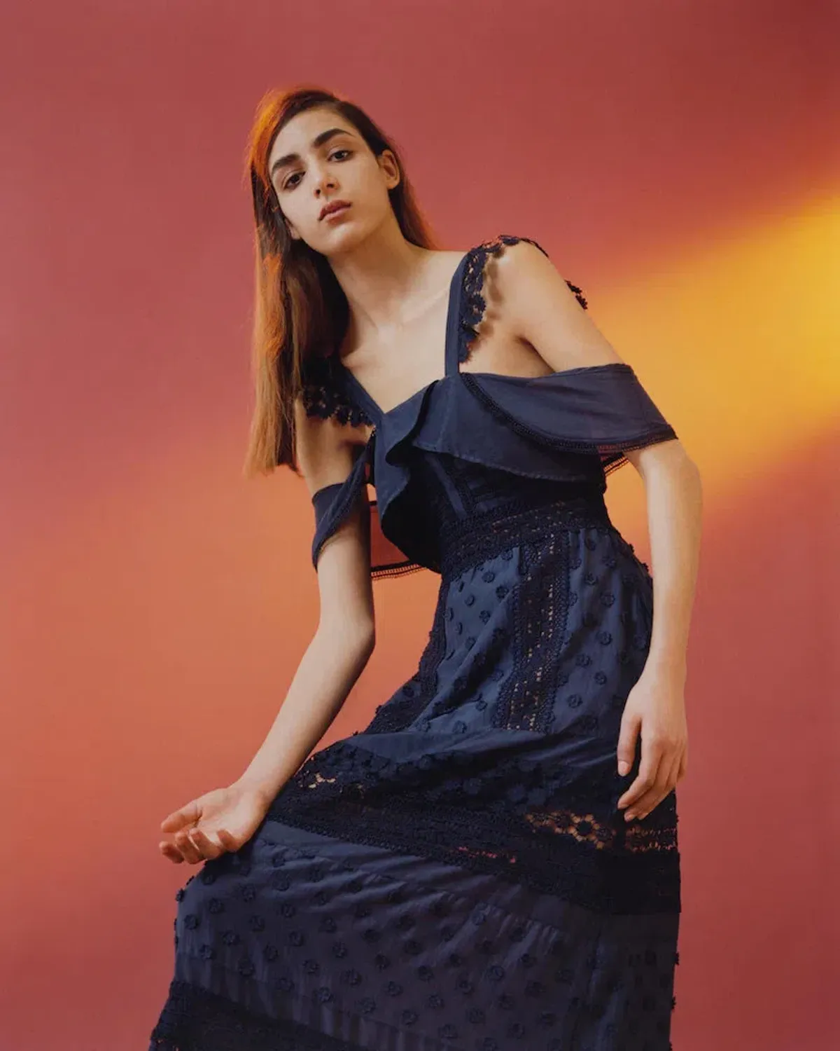 Self Portrait Bluebell Lace Insert Midi Dress Navy Size 10 - Image 5
