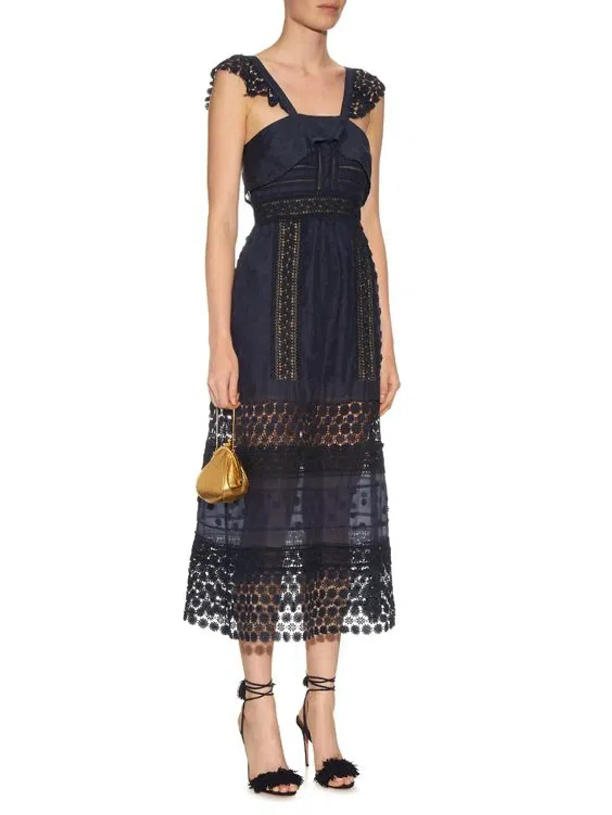Self Portrait Bluebell Lace Insert Midi Dress Navy Size 10 - Image 1