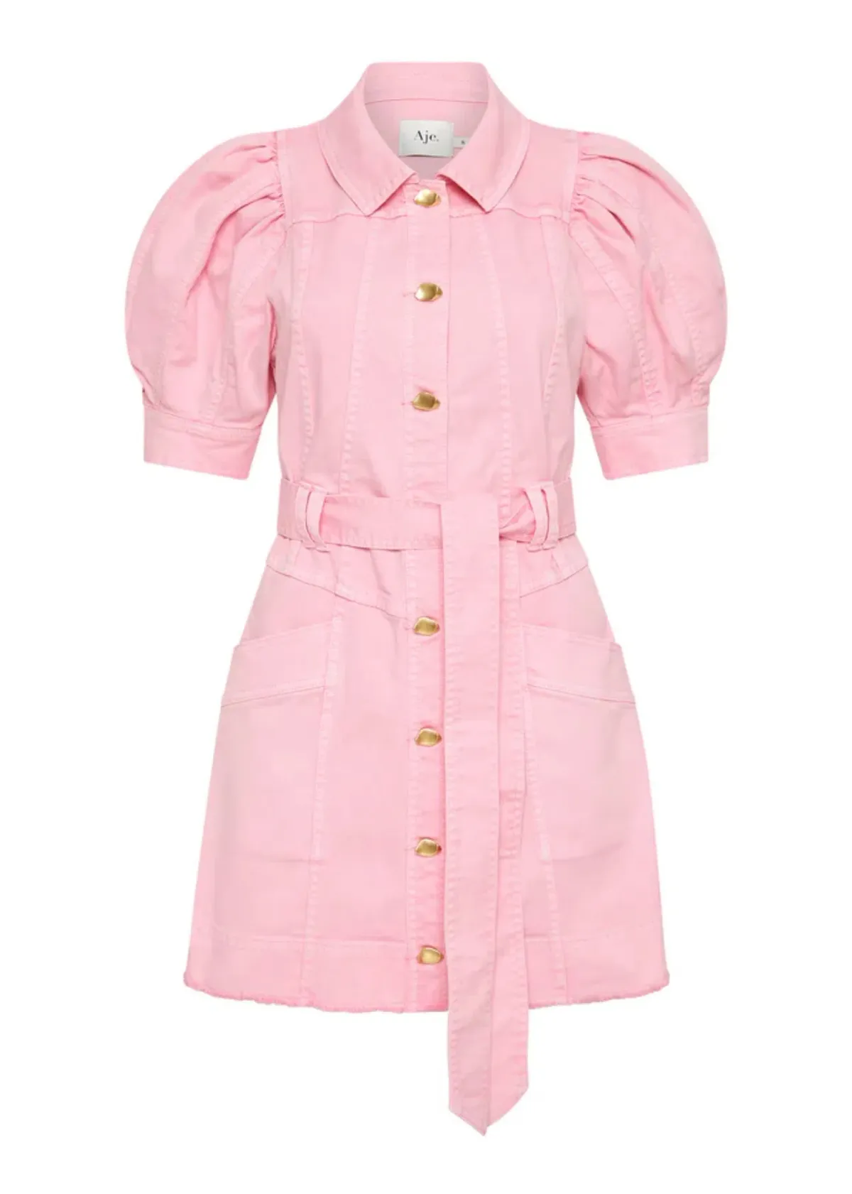AJE Flora Denim Puff Sleeve Mini Dress Bon Bon Pink Size 14 - Image 7