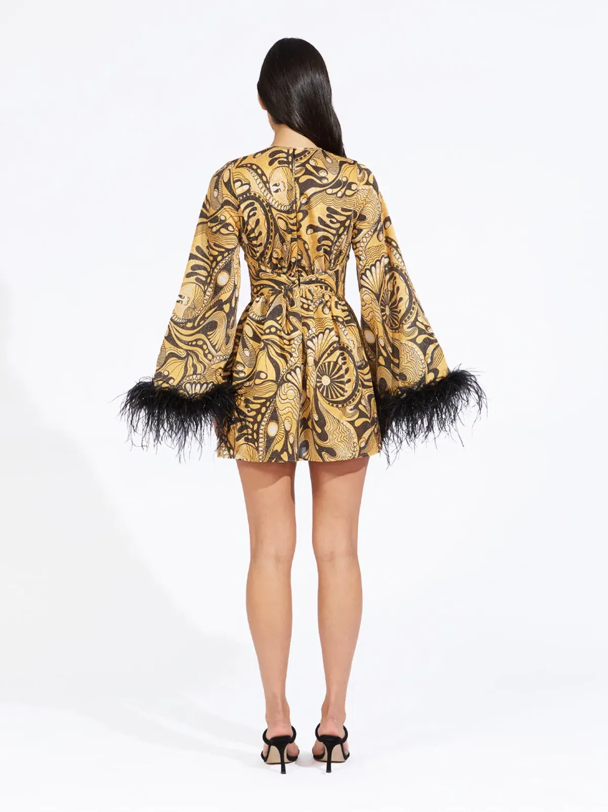 Alice McCall Dust Feather Mini Dress Gold Size 2/ AU 6 - Image 3