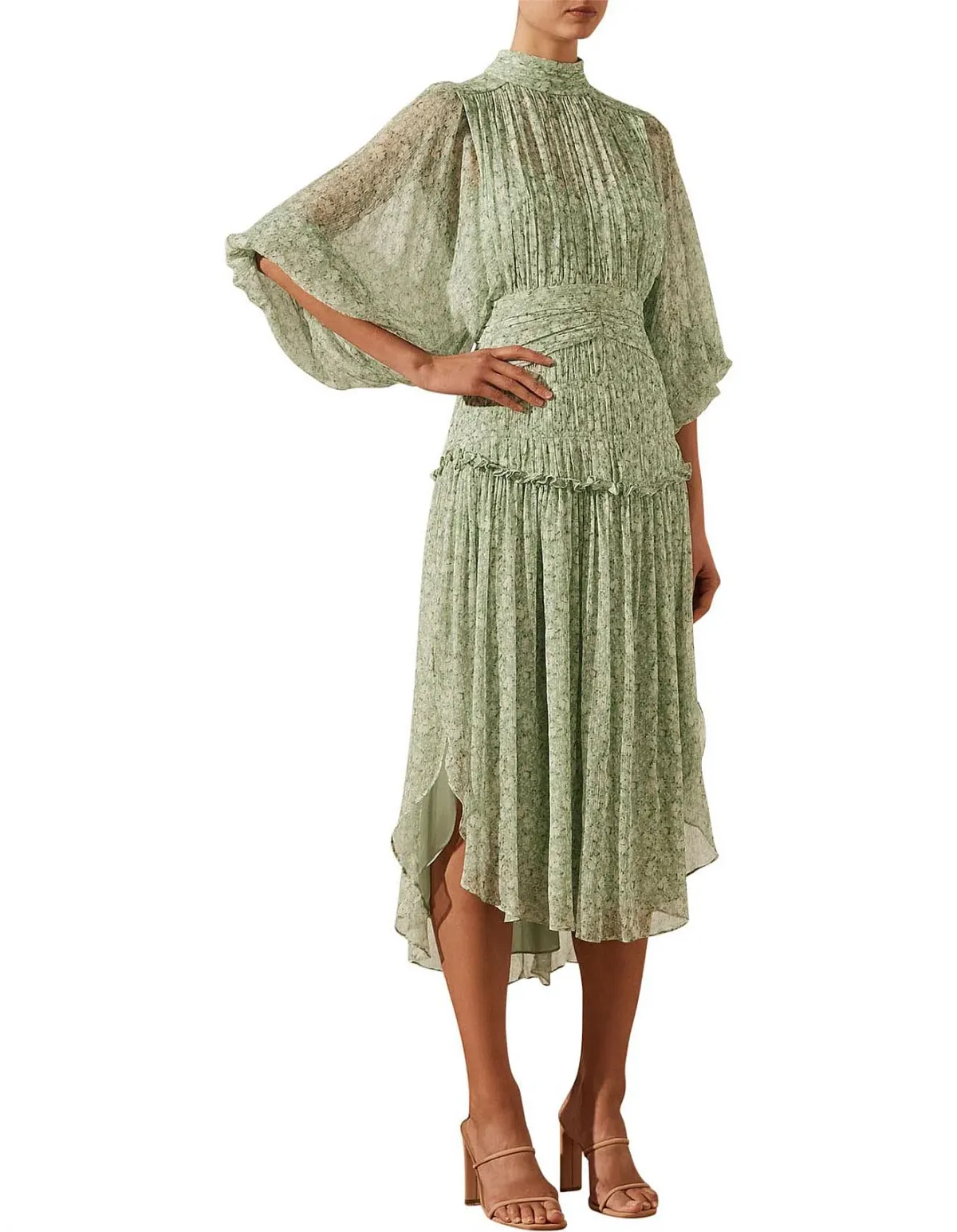 Shona Joy Aurore Long Sleeve Open Back Midi Dress Green Size AU 10  - Image 3