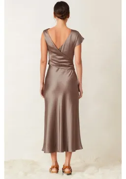 Bec & Bridge Piper Asymmetrical Midi Dress Brown Size 6 for rent on The Volte - image 3