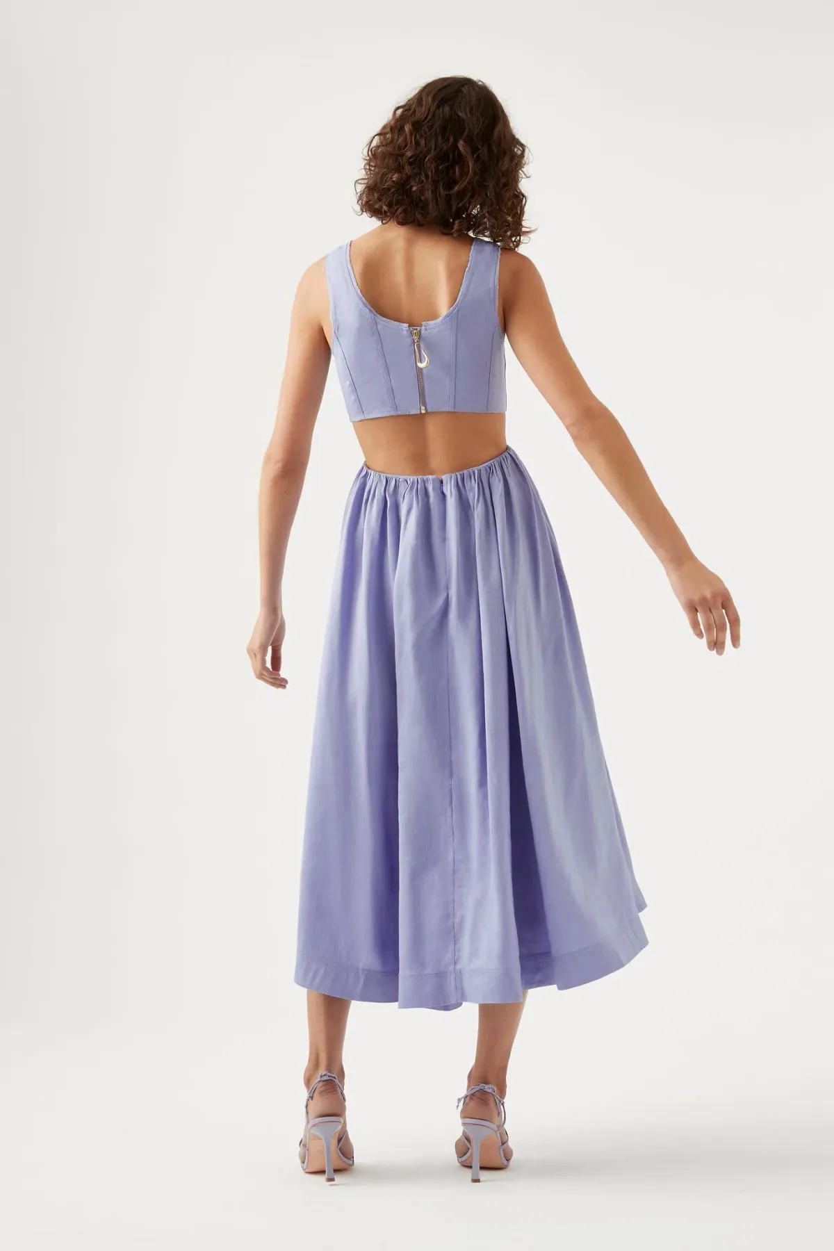 Aje Virginie Cut Out Midi Dress Cool Lavender Size 6 - Image 4