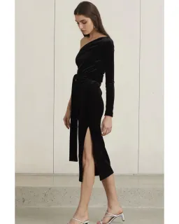 Bec & Bridge Velours One Shoulder Dress Black Size AU 8 for rent on The Volte - image 2