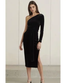 Bec & Bridge Velours One Shoulder Dress Black Size AU 8 for rent on The Volte - image 1