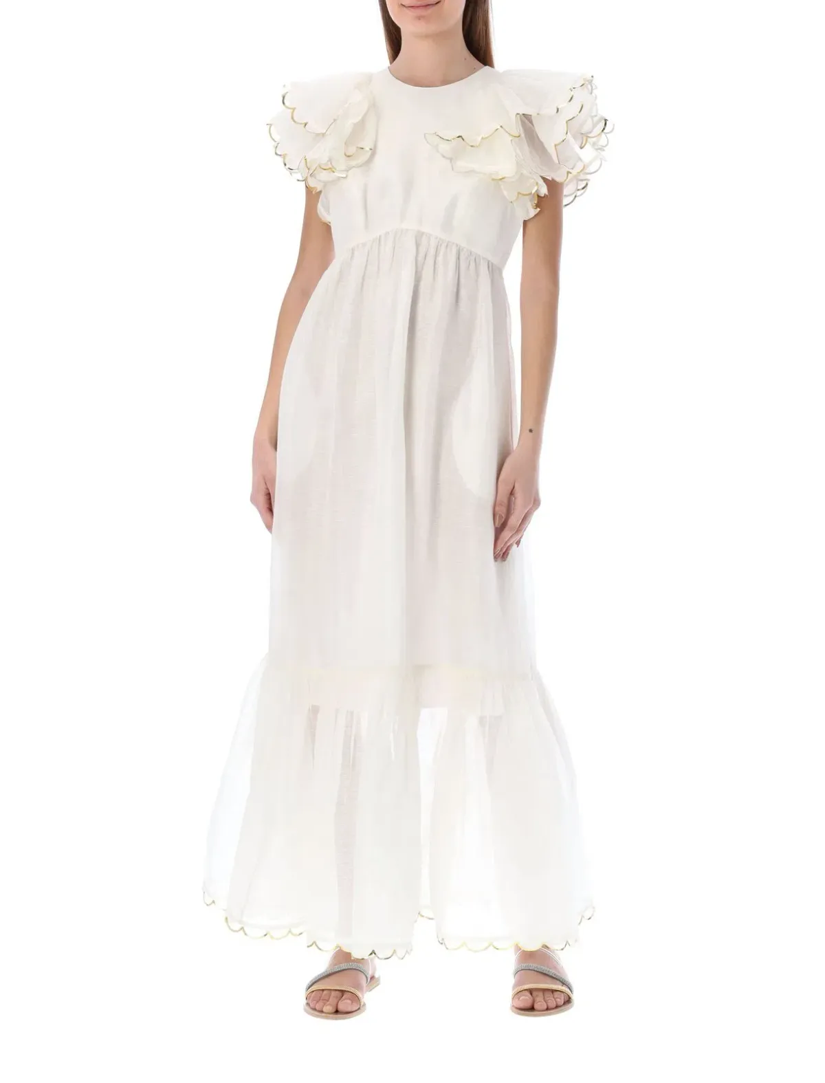 Zimmermann Dancer Scalloped Midi Dress in Ivory Size 0/AU 8 - Image 1