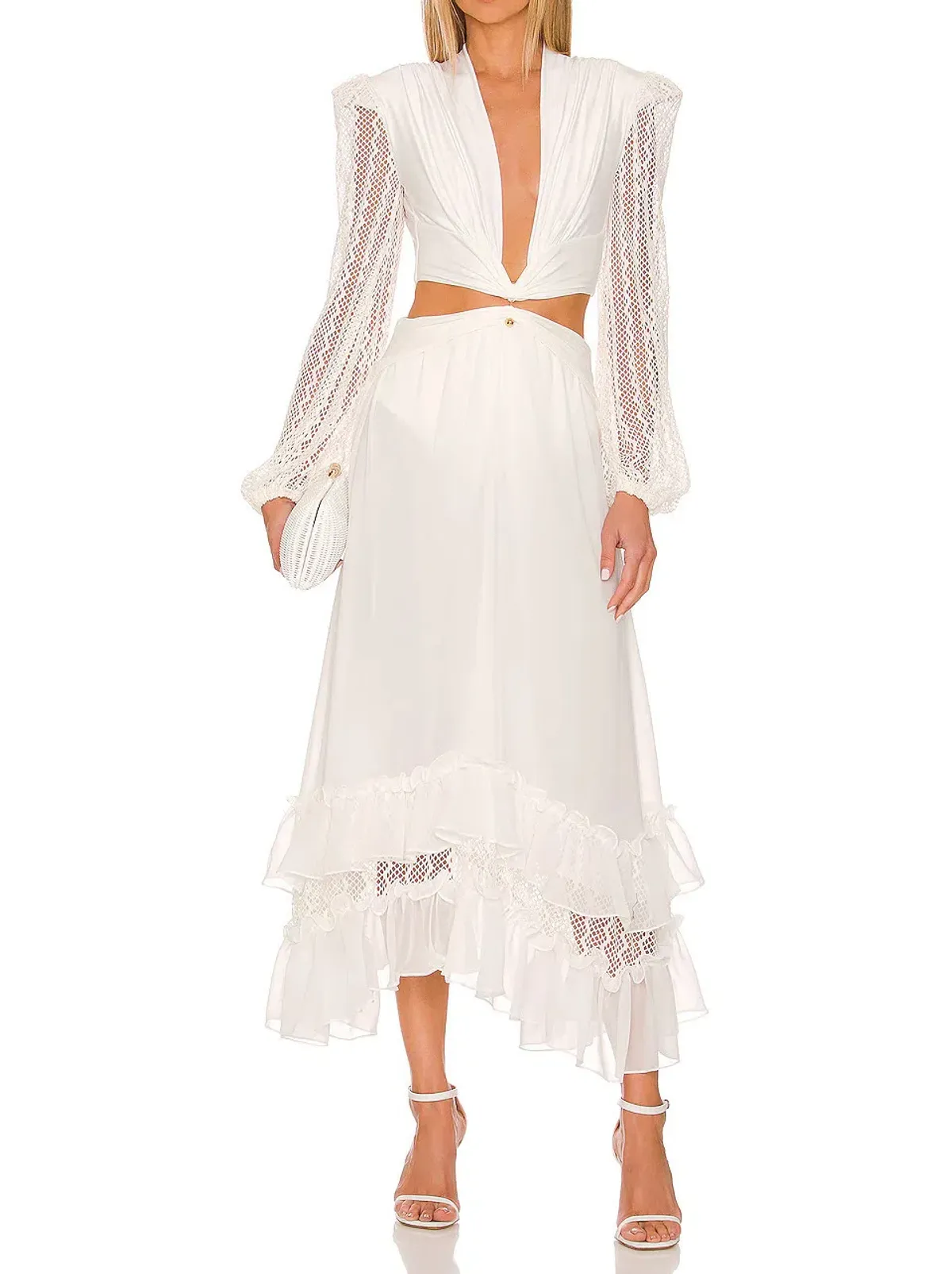 PatBO Plunge Lace Sleeve Maxi Dress White Size M / Au 10 - Image 1