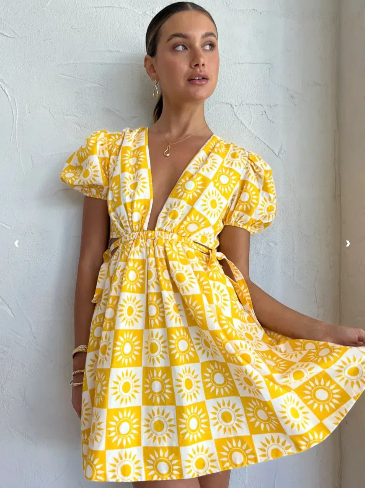 By Nicola Ahoy Plunge Neck Mini Dress Yellow Size AU 8 - Image 3