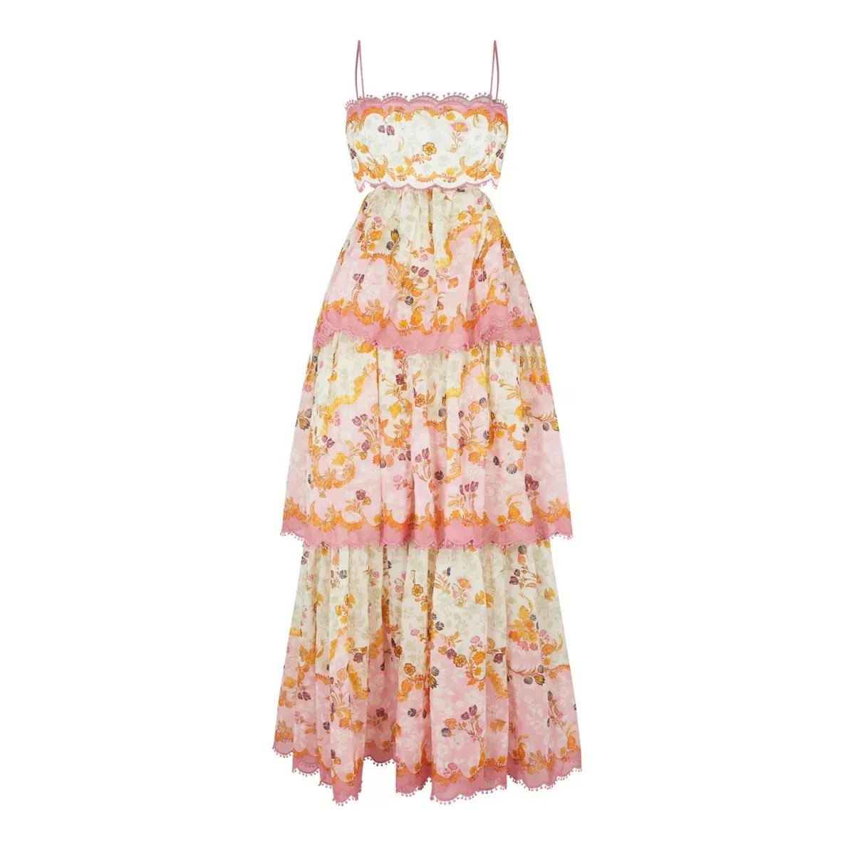 Zimmermann Laurel Frill Midi Dress Floral Pink Size 2 / AU 12 - Image 4