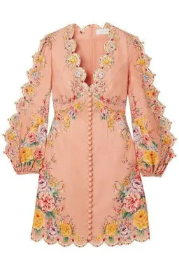 Zimmermann The Zinnia Scallop Mini Dress in Coral Floral Peach Size AU 8 for rent on The Volte - image 3