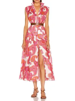 Zimmermann Peggy Paisley Sleeveless Shirt Dress in Magenta Size 2 / AU 12 for rent on The Volte - image 1