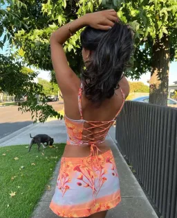 Miaou Venus Corset and Micro Mini Skirt Sunrise Set Orange Size L for rent on The Volte - image 3