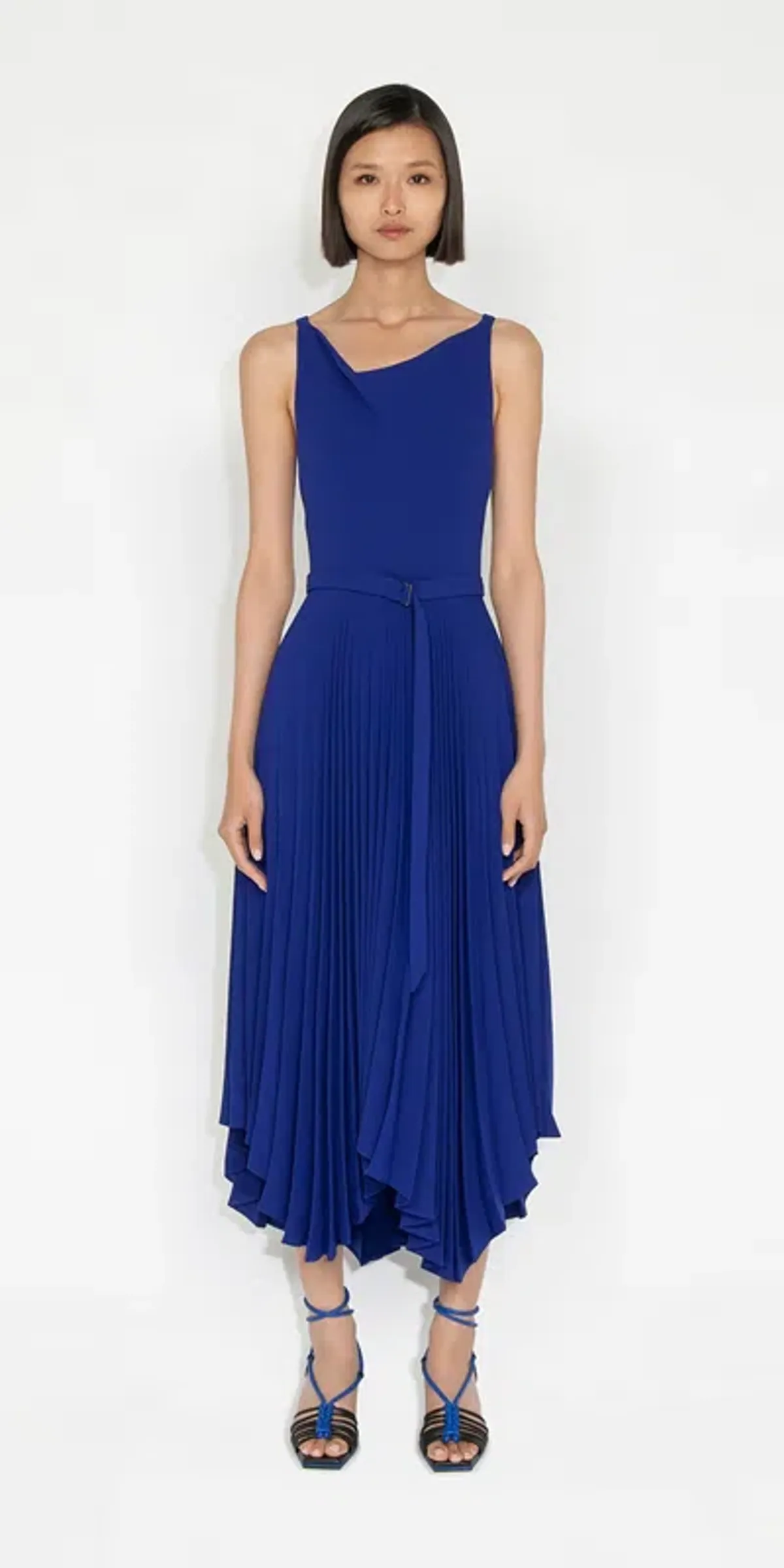 Cue Cobalt Pleated Midi Dress Blue Size 8 - Image 1