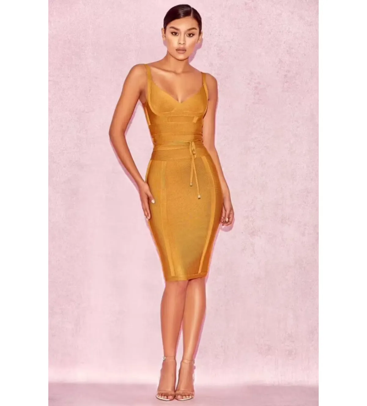 House of CB Belice Tie Waist Bandage Midi Dress Ginger Size S / Au 8 - Image 1