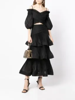 Zimmermann The Pleated Off Shoulder Top and Skirt Set Black Size 12 for rent on The Volte - image 1