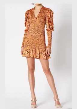 Scanlan Theodore Silk Leopard Shirred Mini Dress Orange Size 10 for rent on The Volte - image 1