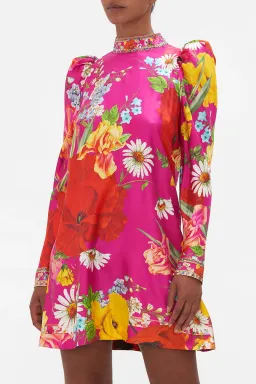 Camilla Puff Sleeve High Neck Mini Dress Floral Size M / Au 10 for rent on The Volte - image 2