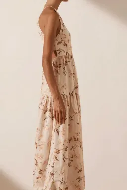 Shona Joy Roxanne Linen Open Back Tiered Midi Dress Floral Size 8 / S for rent on The Volte - image 5