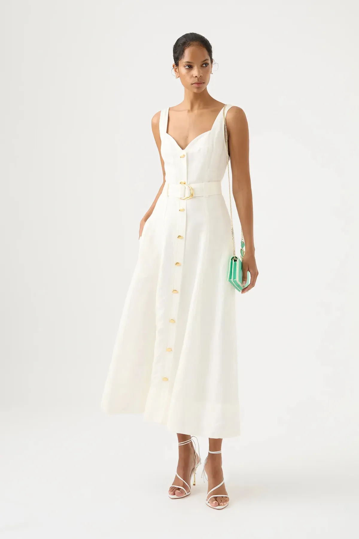 Aje Clay Belted Midi Dress Ivory White Size AU 10 - Image 1
