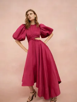 Aje Tidal Tucked Cut Out Midi Dress Fuchsia Size 8 / S for rent on The Volte - image 1