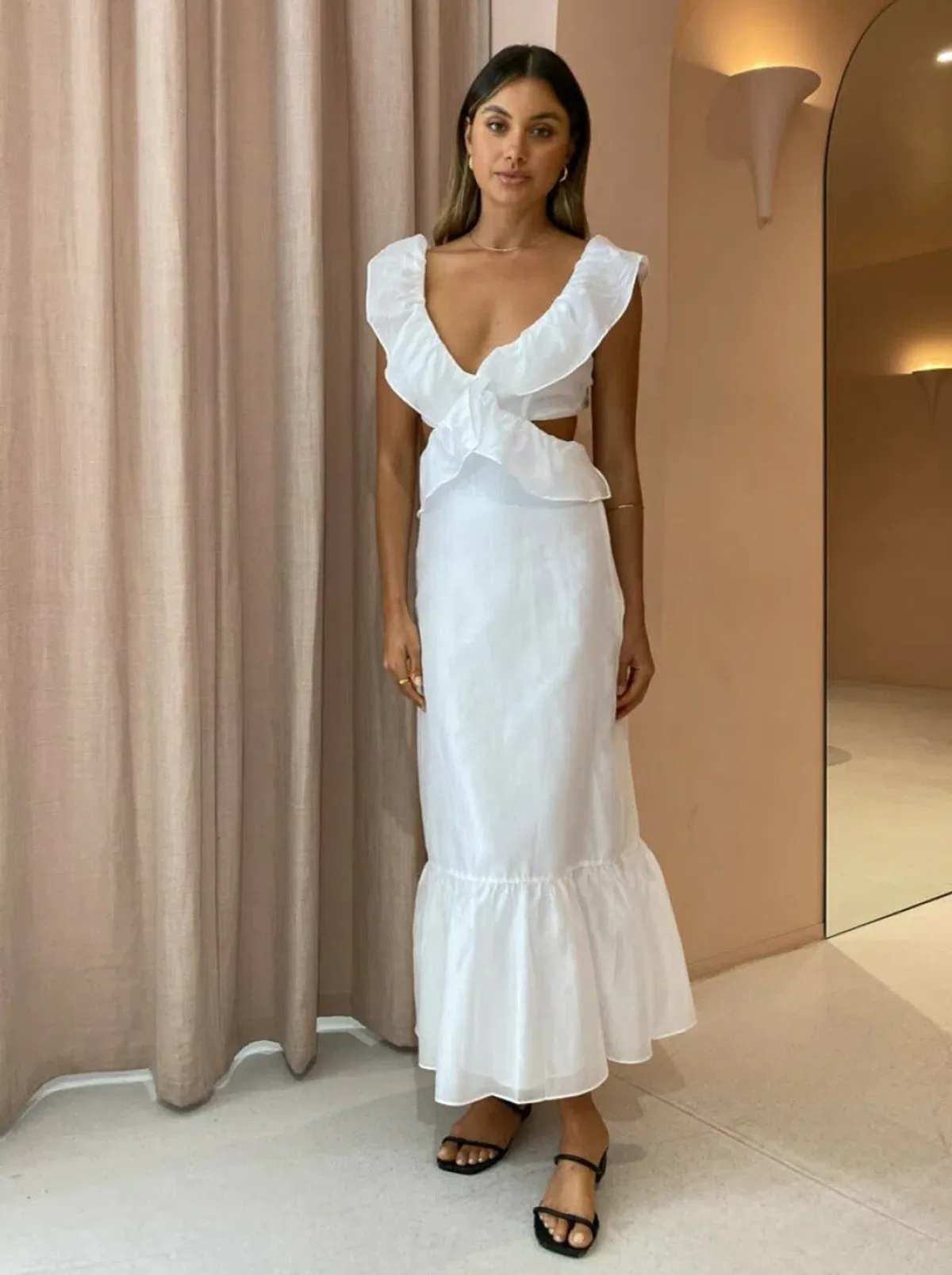 Sir the Label Franc Frill Midi Dress White Size AU 6 - Image 1