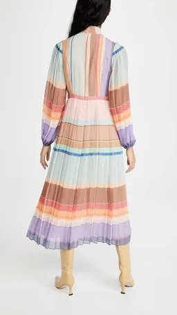 Zimmermann Rainbow Striped Crepe De Chine Midi Dress Multi Size 8 for rent on The Volte - image 3