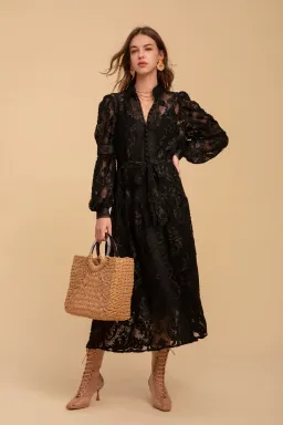 GDS Lila Lace Midi Dress Black Size 10 for rent on The Volte - image 1
