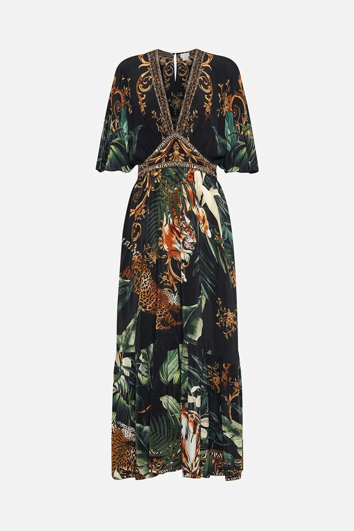 Camilla Easy Tiger New Season Full Length Waisted Dress With Hem Ruffle Black Size XS / AU 8 - Image 4