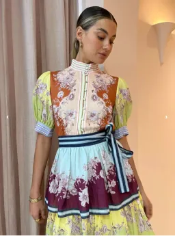 Alemais Marlow Frill Midi Dress in Mix Paisley Size AU 6 for rent on The Volte - image 2