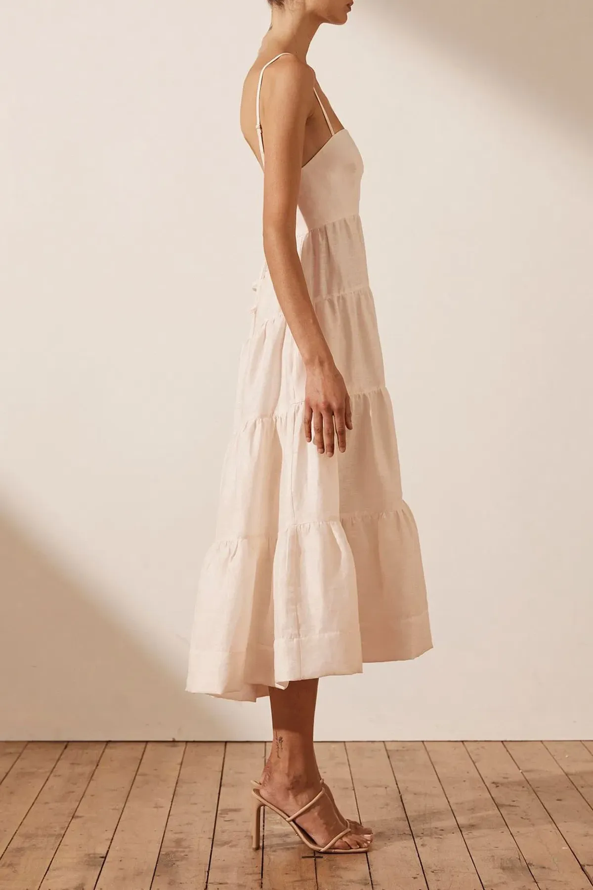 Shona Joy Elsa Tiered Midi Dress Ecru Size 10 / M - Image 2