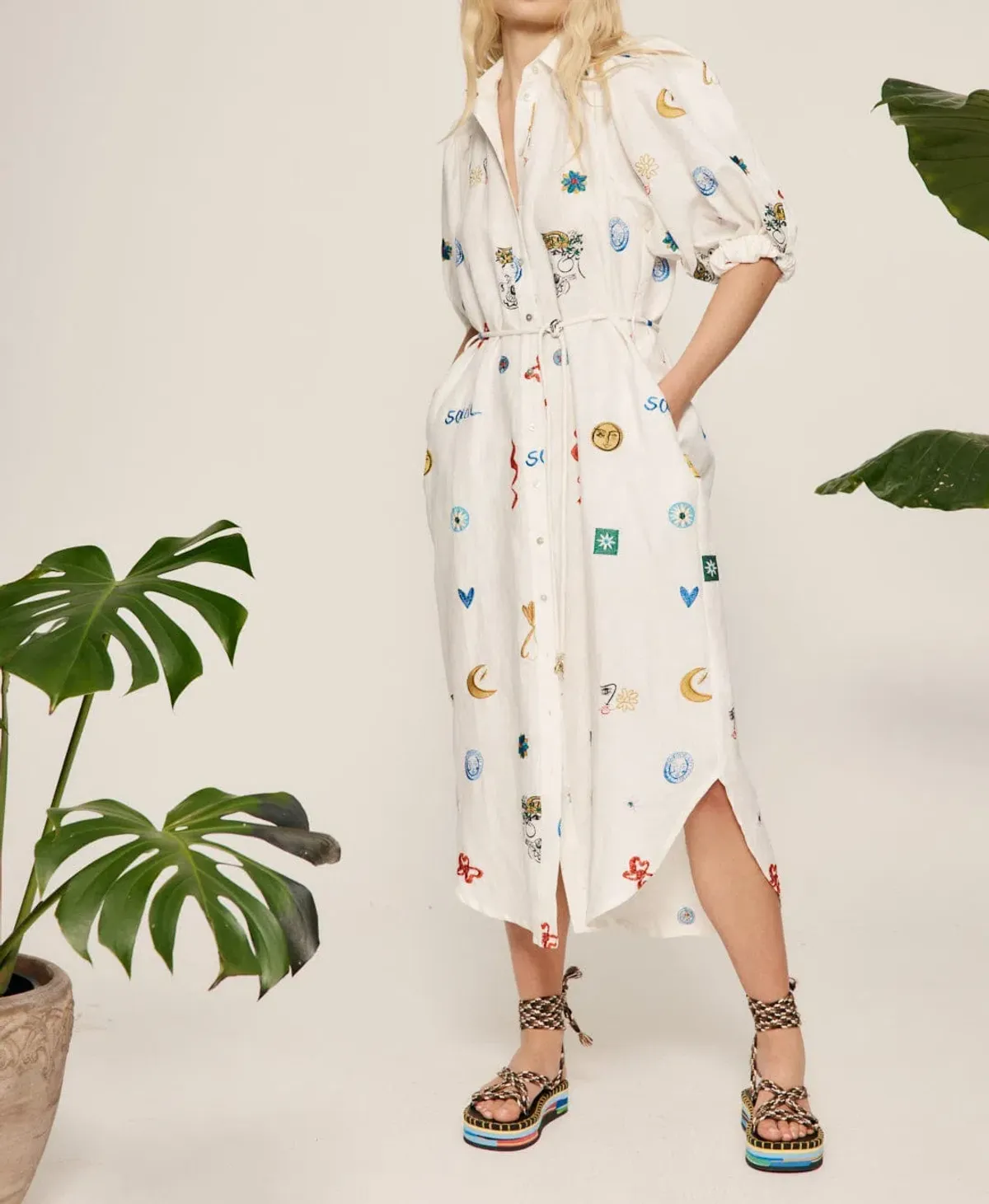 Alemais Soleil Embroidered Linen Shirtdress Print Size 12 - Image 7