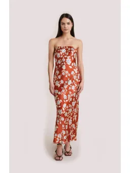 Bec & Bridge Blossom Strapless Maxi Dress Rust Print Size AU 6 for rent on The Volte - image 1