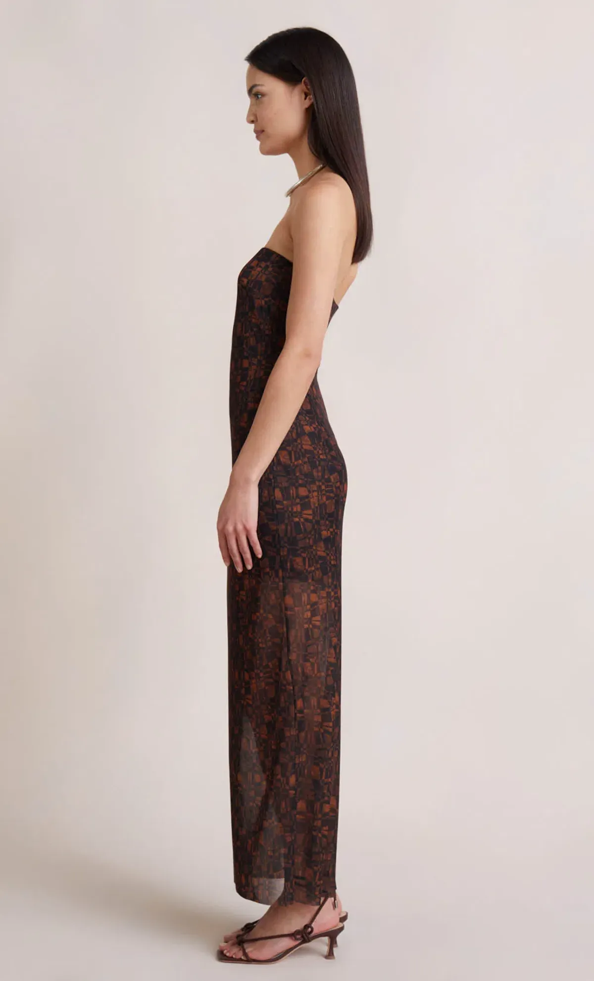 Bec & Bridge Checkmate Strapless Maxi Dress Print Size AU 6 - Image 3