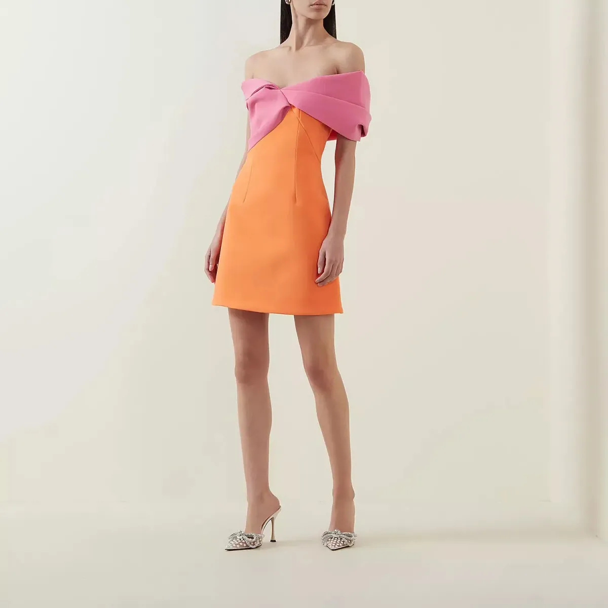 Rachel Gilbert Matteo Off Shoulder Mini Dress Orange/Pink Size 1 / AU 8 - Image 1