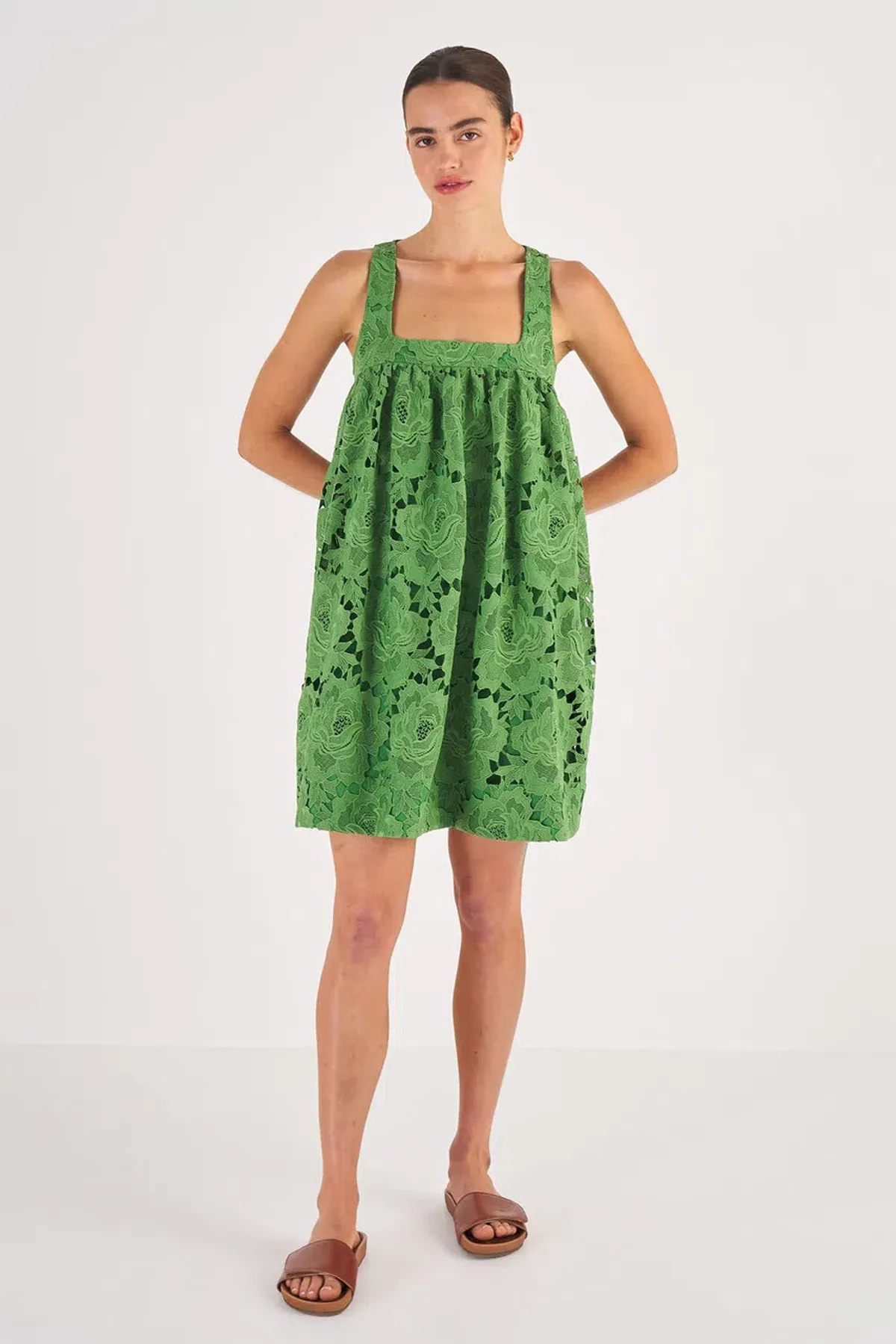 Oroton Lace Sun Dress in Garden Green Size 6 - Image 1