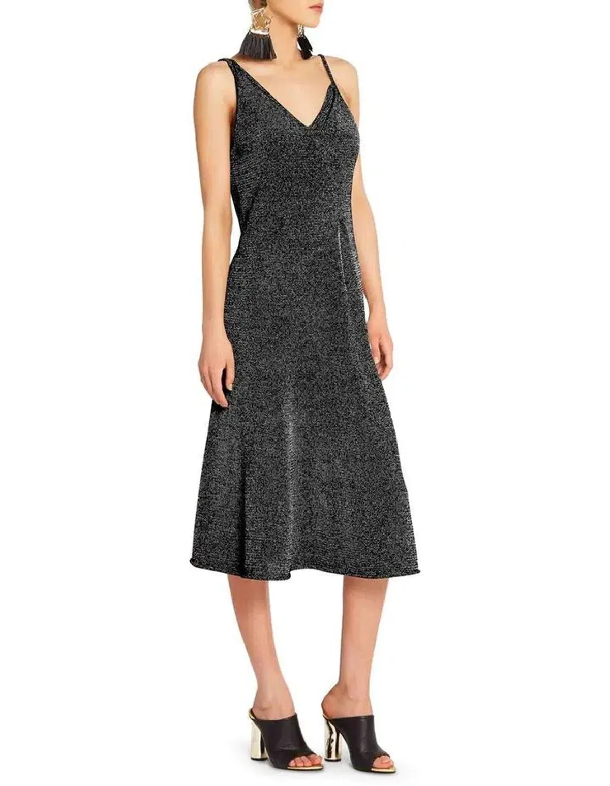 Sass & Bide Liquid Metal Black Metallic Knit Dress Size L/AU 14 - Image 1