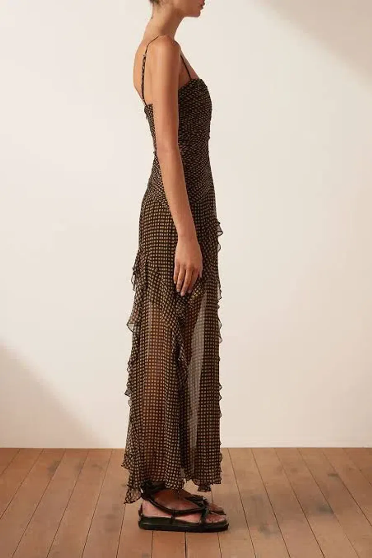 Shona Joy Sofia Ruched Frill Maxi Dress Black Size AU 8 - Image 2