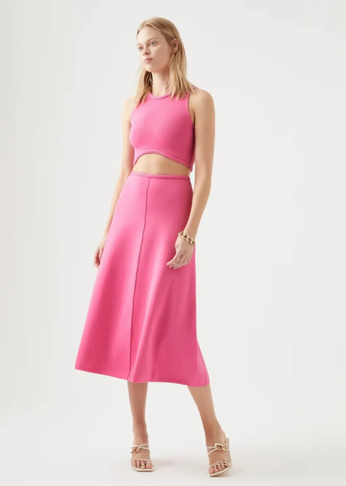 Aje Petal Knit Midi Skirt French Rose Pink Size S / AU 8 - Image 1